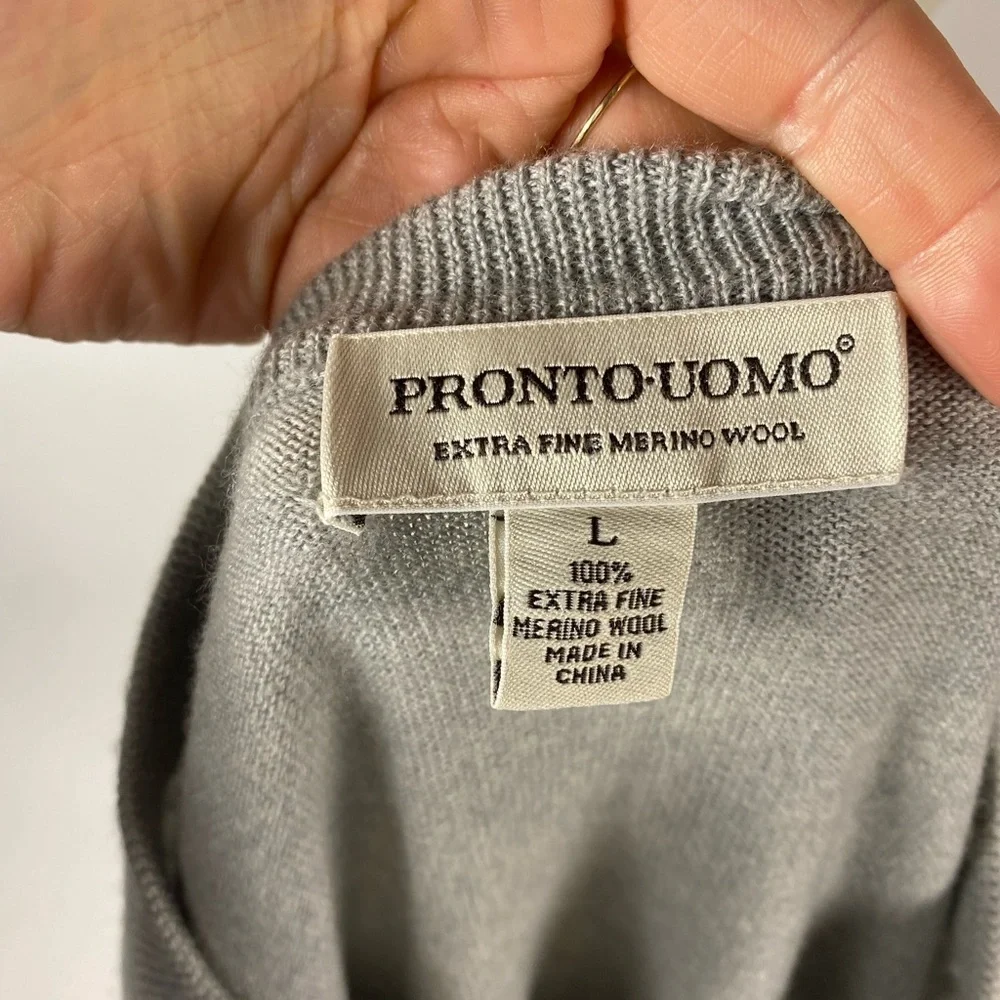 PRONTO UOMO Extra Fine Merino V Neck Sweater Large - Picture 7 of 8